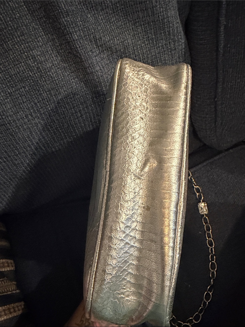 Victoria's Secret Metallic Silver Croc-Embossed Chain Crossbody - Picture 5 of 8